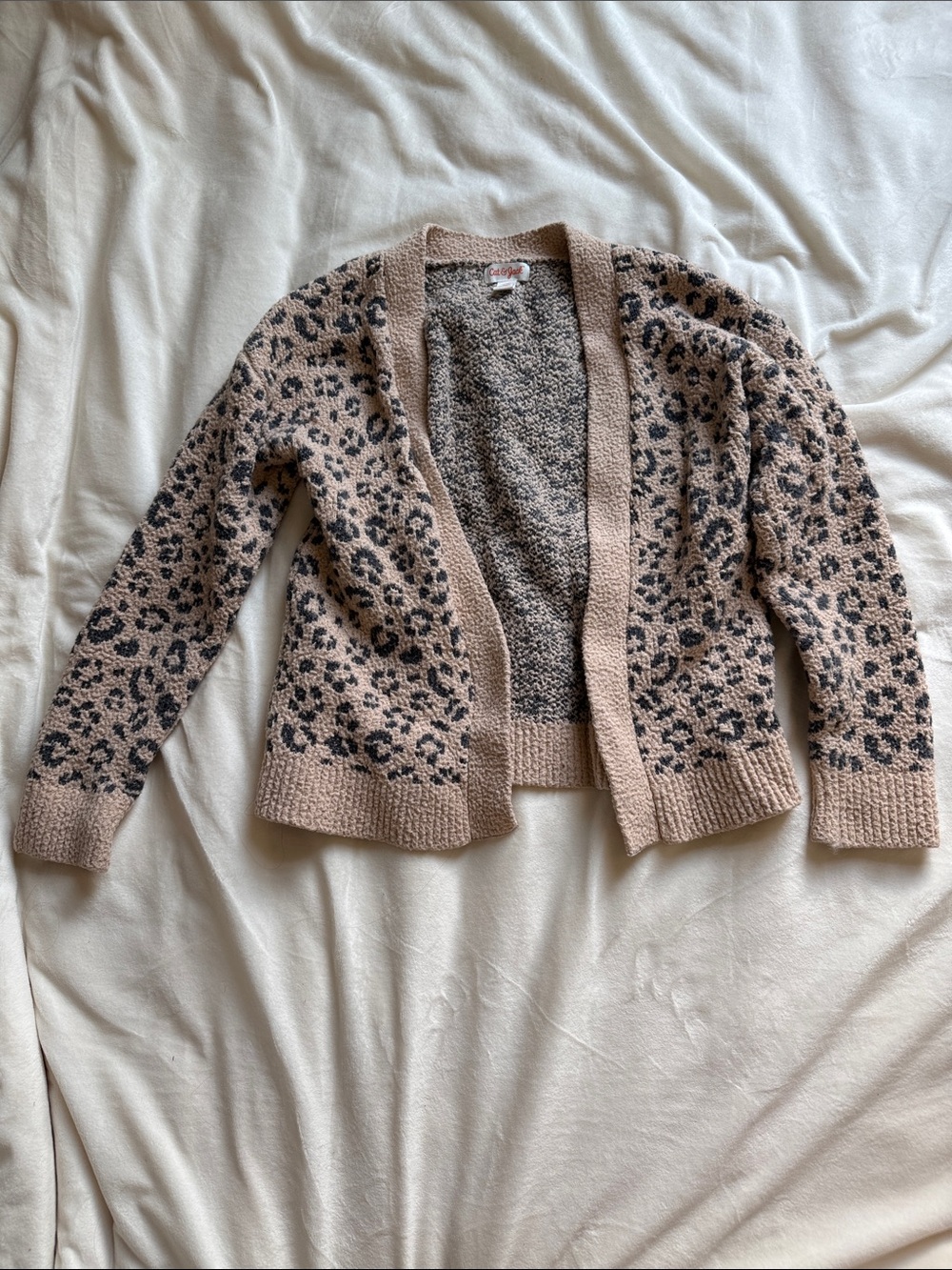 Cat & Jack Taupe and Black Leopard Open-Front Cardigan